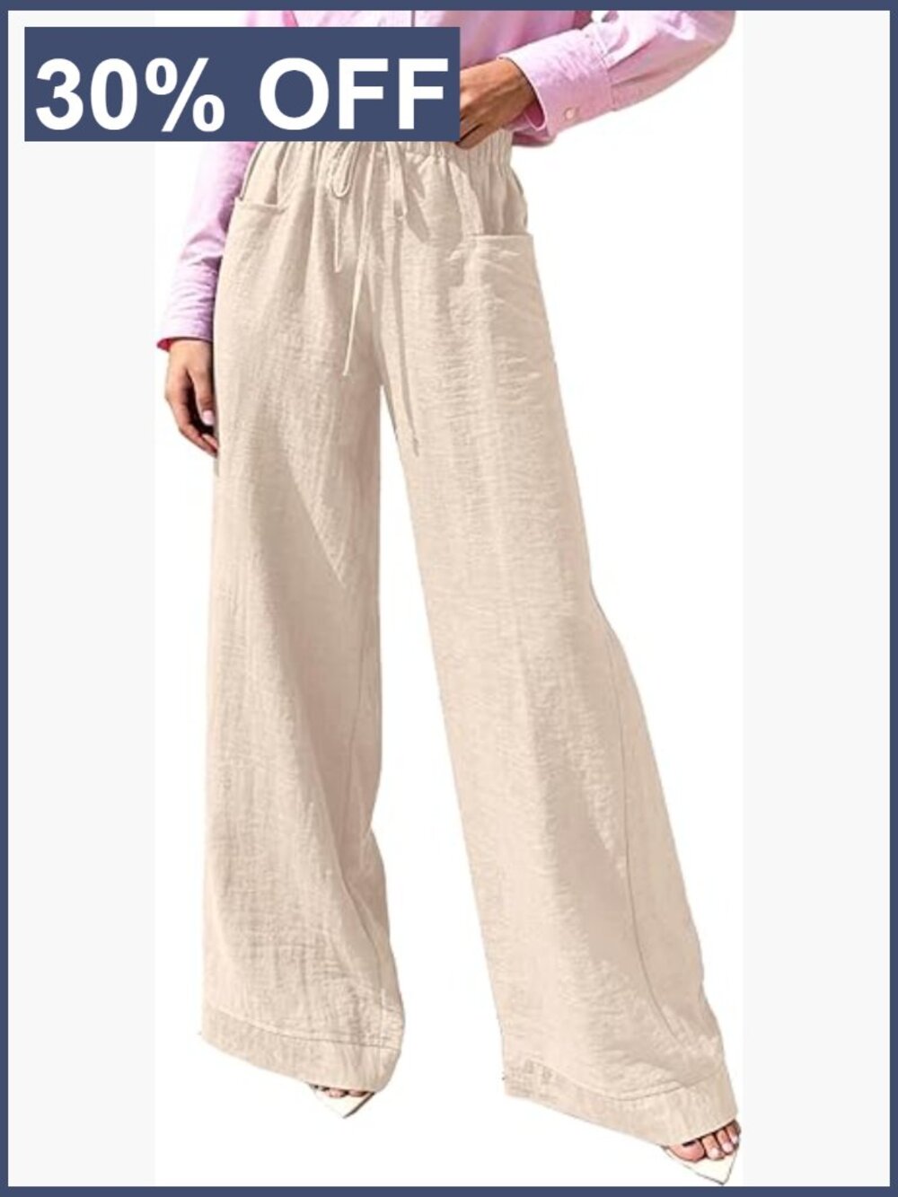 High Waist Wide Leg Flow Palazzo Pants Drawstring Pockets Lounge Beach - Picture 1 of 7